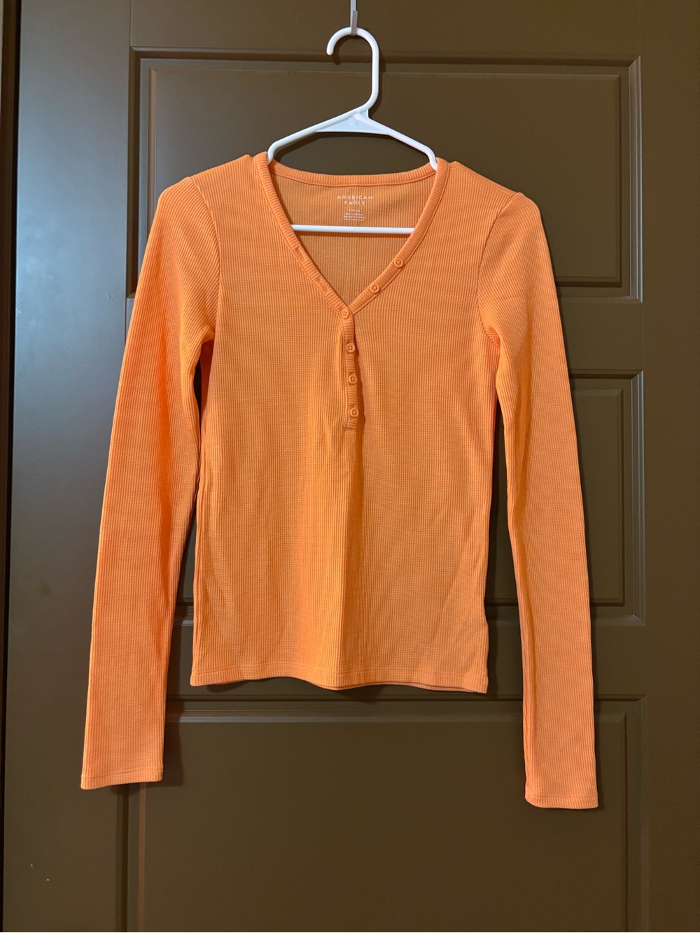 American Eagle Long Sleeve Ribbed Top - Orange